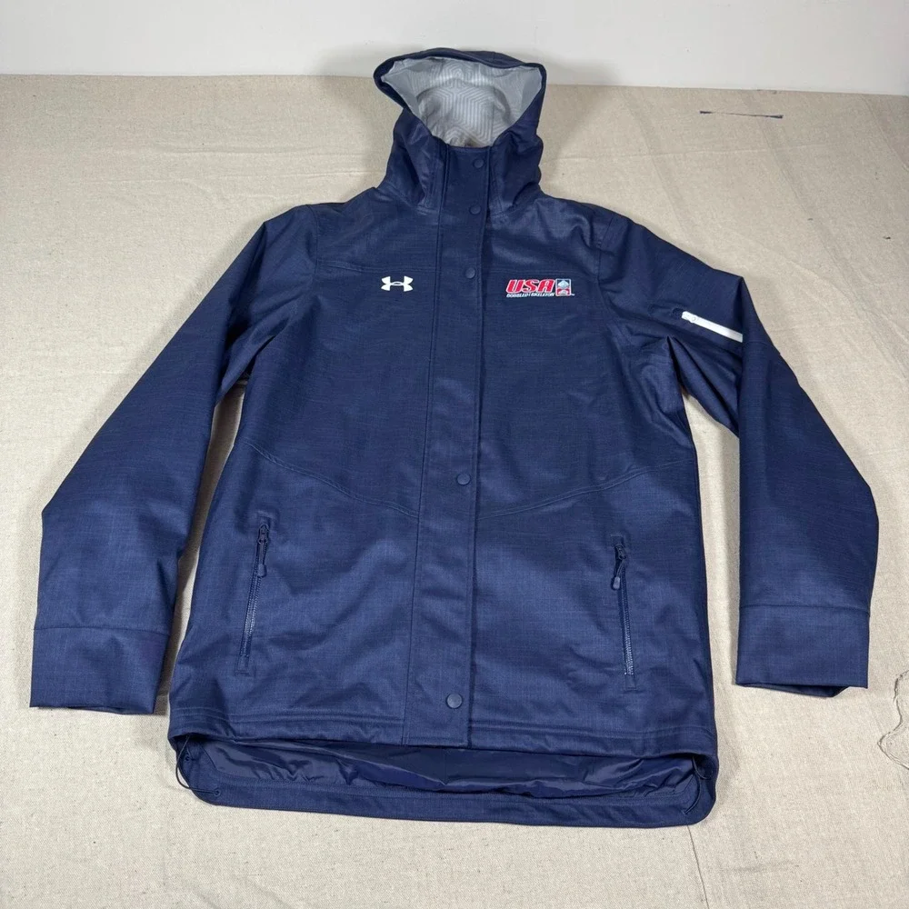 Under Armour Jacket Mens Medium Navy USA Bobsled Skeleton ColdGear Hood